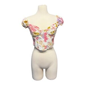 Floral Crop Top with Puff Sleeves